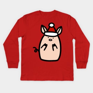 Santa Hat Piggy Kids Long Sleeve T-Shirt